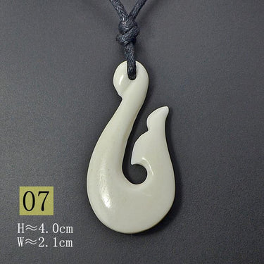New Zealand Maori Tribal Style Hand Carved Bone 'HEI-MATAU'( Fish Hook) SAFE JOURNEY Necklace-9 styles